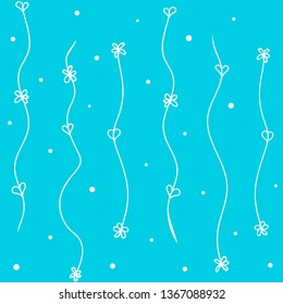Abstract pattern with curly lines. Cute blue background, colorful illustration. Spring, summer mood. Decorative texture.