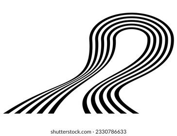 Abstract pattern of curved parallel black lines on a white background. Retro style. Vector background
