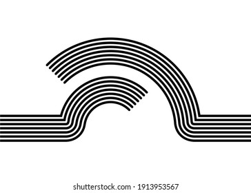 Abstract pattern of curves of black parallel lines on a white background. Vector illustration