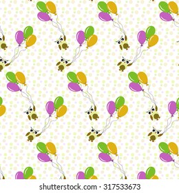 Abstract pattern with cute owls and balloons