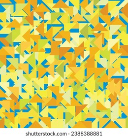 Abstract Pattern of decorative triangular elements in yellow-green blue tones.