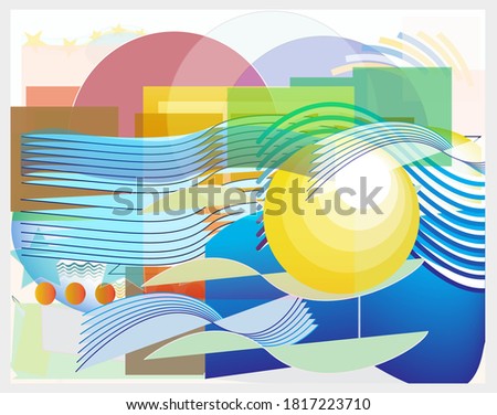 Abstract pattern design composition with simple geometrical forms and cutout colorful shapes. Summer concept background. Vector