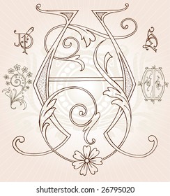 Abstract pattern for design. Floral retro elements for background.