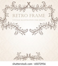 Abstract pattern for design. Floral retro elements for background. Vintage frame with seamless background and place for text