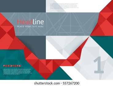 Abstract pattern for design of red triangles and gray textures with space for text and title. Horizontal template for covers, banners, leaflets. Vector illustration of a modern flat style.