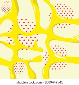 an abstract pattern design that represents a yellow liquid and red bacteria