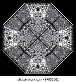 abstract pattern in a diamond shape in gray colors on a black background