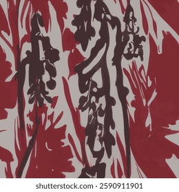 abstract pattern dominated by red and black colors. The pattern appears to be made with red and black paint on a white background.
