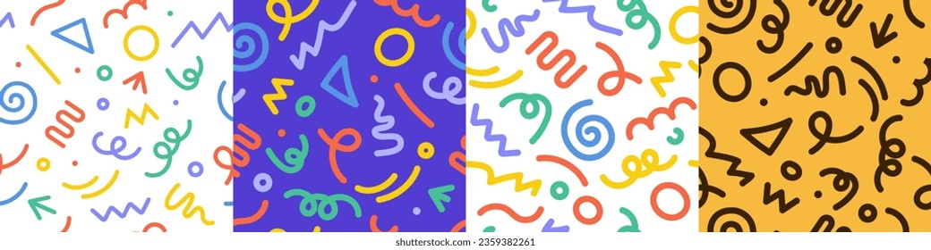 Abstract pattern doodle shape fun kid background. Vector color doodle line children party geometric design