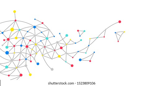 Abstract pattern dot line connection background blue red white yellow elements