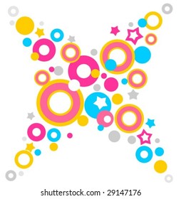 Abstract  pattern with dots and stars on a white background.