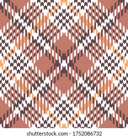 Abstract pattern for dress, skirt, jacket, or other tweed textile print. Spring, summer, autumn collection. Geometric diagonal texture. Hounds tooth pattern. Coral, yellow, brown.