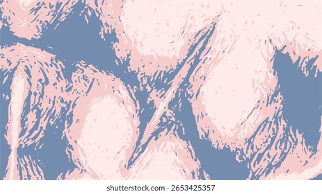 Abstraktes Muster mit staubigen rosa und schieferblauen Texturen, mit rauen Pinselstrichen und grauem Marmor, die einen dynamischen, organischen und bedrückten visuellen Effekt erzeugen.