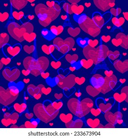 Abstract pattern with eiffel tower and hearts.Neon colored.