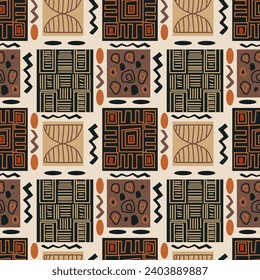 An abstract pattern with elements of African ethnicity. Beige, coffee colors. Ovals. resembling coffee beans. For Wrapping paper, textiles, invitations, flyers in coffee shops