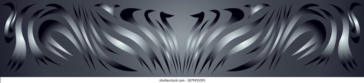 abstract pattern of elongated shape of curved silver lines on a dark background