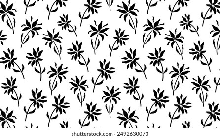 Patrón Abstractas con flores exóticas, fondo transparente blanco y negro, impresión botánica de Vector