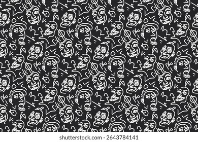 Abstract Pattern of Expressive Faces in Black and White