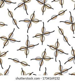 Abstract pattern of eyes with eyelashes and points. Elements of the pattern are abstract, reminiscent of flowers. White background
