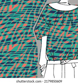 Patrón abstracto, Impresión de moda sobre la maqueta superior de las mujeres. Fondos de escritorio, imprimir. Estilo de la libertad. Diseño de moda
