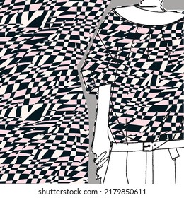 Abstract pattern, Fashionable print on women's top mockup. Wallpapers, print. Liberty style. Trendy design