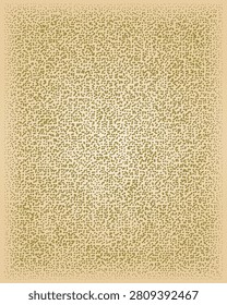An abstract pattern features numerous small, olive green dots scattered across a soft beige gradient background, creating a faded, retro-inspired texture with a vignette effect.