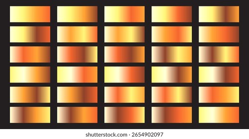 Abstract pattern featuring an array of gradient rectangles exhibiting a harmonious blend of golden, bronze, and amber tones against a stark black backdrop, creating a luxurious visual effect