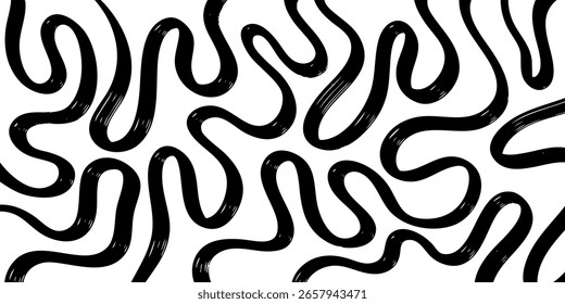 abstract pattern featuring bold, black wavy lines on a clean white background. This minimalistic design is perfect for backgrounds, wallpapers, textiles, packaging, and modern graphic design projects.