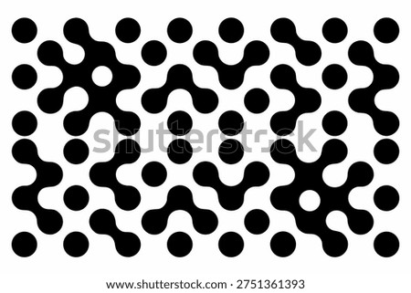 Abstract pattern featuring connected black circles and dots on a white background, ideal for backgrounds and textures