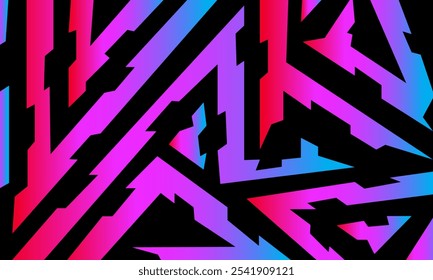 Abstract pattern featuring jagged, zigzag lines in shades of pink, purple, and blue against a black background, creating a dynamic and energetic visual effect.