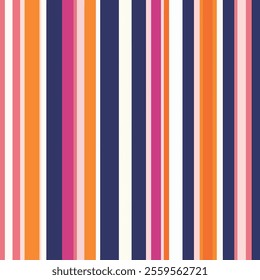 An abstract pattern featuring vertical stripes in various colors, including navy blue, orange, pink, white, and light pink. The arrangement creates a vibrant and dynamic visual effect.
