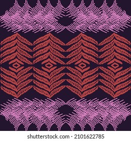 Abstract pattern, feeling of mystery, red and pink lines, dark blue background.