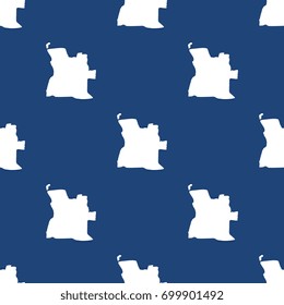 abstract pattern filled with maps of angola. white silhouettes on blue background