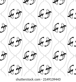 Abstract pattern. Fish . Japanese pattern. Black and white.