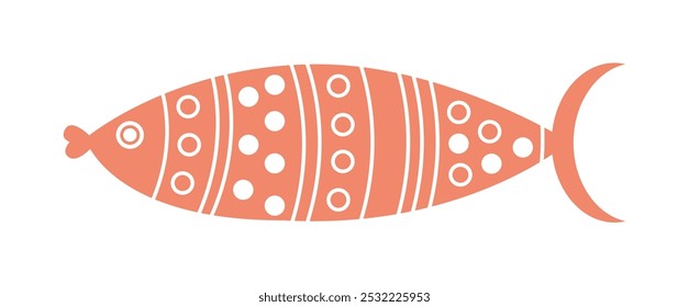 Abstract pattern fish. Red fish with abstract minimalistic ornament. Underwater animal, nautical life. Graphic element for website. Flat vector illustration isolated on white background