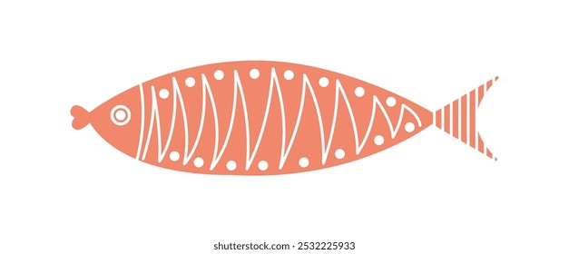 Peixe de padrão abstrato. Peixe vermelho com ornamento abstrato. Animais marinhos ou oceânicos. Mundo subaquático. Silhueta de peixes náuticos. Ilustração de vetor plano isolada no plano de fundo branco