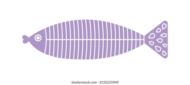 Abstract pattern fish. Violet fish with abstract minimalistic ornament. Underwater animal and fauna. Tuna and salmon. Flat vector illustration isolated on white background