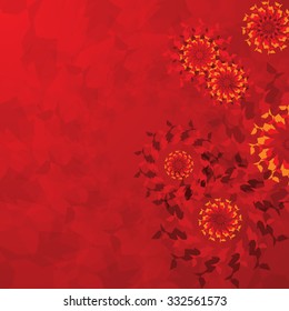 Abstract pattern of floral circular motifs on an red background