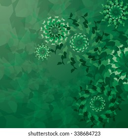 Abstract pattern of floral circular motifs on a green background