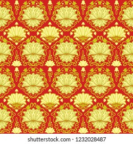 Abstract pattern with floral and curling vines. Asian style.