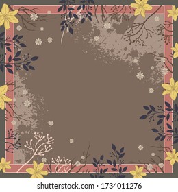 Abstract pattern with floral design for scarf motif on brown