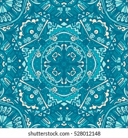 abstract pattern with floral motives. Mandala stylized print template for fabric and paper. Boho design.