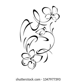 abstract pattern with flowers and curls in black lines on white background