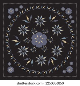 The abstract pattern of flowers and leaves, ornament in a circle vector illustration