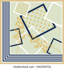 Abstraktes Muster mit Blumen auf grünem Hintergrund. Vektorpflaster für Druck, Stoff, Schal-Design.