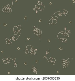 Abstract pattern with flowers on olive background