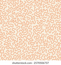 Abstract pattern with flowing and irregular maze-like design. Continuous wavy lines in a soft peach color against a light background.