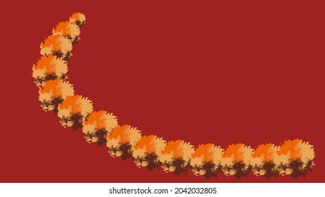 Abstract pattern of fluffy colorful watercolor orange spot cute balls isolated on muted red background. Vector illustration. Autumn earthy warm tones palettes. Fall. Nature color. Copy space. Template