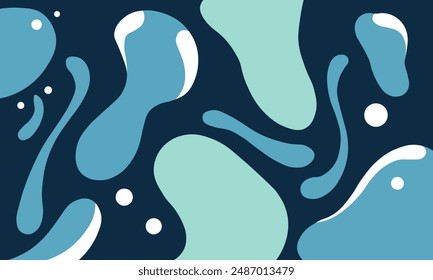 Abstract pattern of fluid, organic shapes in shades of blue and teal against a dark navy background