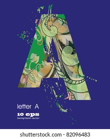 abstract pattern, font, fresh green alphabet  with elements of vegetation pattern.letter A